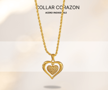 Collar con dije corazón dorado, accesorios mujer joyeria en acero inoxidable. Collar con dijes de corazones, bisuteria con corazones, collares de moda corazón