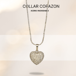 Collar dije corazón chico plateado con cristales, accesorios mujer joyeria acero inoxidable. Collar con dijes de corazones, bisuteria con corazones, collares de moda corazón