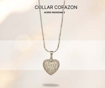 Collar dije corazón chico plateado con cristales, accesorios mujer joyeria acero inoxidable. Collar con dijes de corazones, bisuteria con corazones, collares de moda corazón