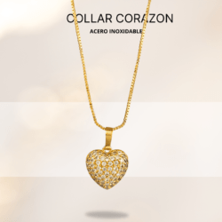 Collar dije corazón chico dorado con cristales, accesorios mujer joyeria acero inoxidable. Collar con dijes de corazones, bisuteria con corazones, collares de moda corazón