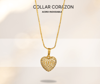 Collar dije corazón chico dorado con cristales, accesorios mujer joyeria acero inoxidable. Collar con dijes de corazones, bisuteria con corazones, collares de moda corazón