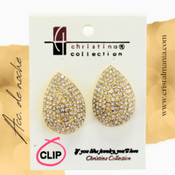 Aretes dorados con cristales (clip) para vestidos de noche 3.30 x 2.30 cm.  Los aretes adornados con cristales brillantes son perfectos para reflejar la luz y añadir un toque de glamour a tu outfit. Los aretes son un accesorio de moda imprescindible cuando se trata de completar un look de noche. Con estas opciones estarás lista para deslumbrar en cualquier evento nocturno con tus aretes elegantes.