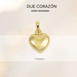 Dije chico dorado en forma de corazón en acero inoxidable . Las joyas con corazones son un clásico en el mundo de la moda y la joyería. Estos accesorios no solo destacan por su belleza, sino también por el simbolismo que llevan consigo. El corazón es un emblema universal del amor, la pasión y la conexión emocional, lo que hace que las joyas con esta forma sean un regalo perfecto para expresar sentimientos profundos.
