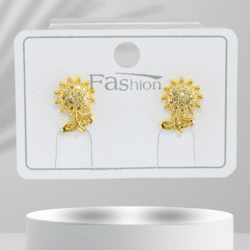 Aretes dorados acero inoxidable en forma de girasoles con cristales