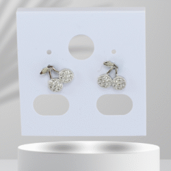 Aretes plateados acero inoxidable en forma de cerezas con cristales