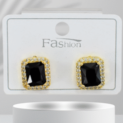 Aretes cuadrados dorados acero inoxidable con cristal negro