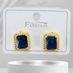 Aretes cuadrados dorados acero inoxidable con cristal azul marino