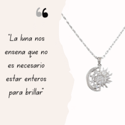 Collar rodio plateado con cristales de cubic zirconia en forma de sol & luna, exquisito. Este elegante collar es la pieza perfecta para añadir un toque de sofisticación a cualquier atuendo. Diseñado con una delicadeza exquisita, este collar de rodio con cristal de cubic zirconia está destinado a ser un accesorio imprescindible en tu colección de joyas.