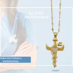 Collar dorado con dije del logo de la Salud (caduceo) regalos para doctoras y enfermeras acero inoxidable Para un regalo especial, los collares son una excelente opción, especialmente aquellos que tienen símbolos relacionados con la medicina, como el caduceo o una cruz de primeros auxilios. Estos collares no solo son elegantes, sino que también pueden expresar orgullo por la profesión.