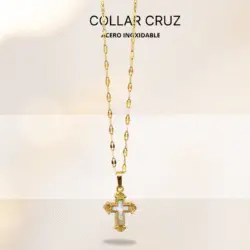 Cadena con dije de Cruz chica dorada en acero inoxidable,  joyeria religiosa, joyería católica, dijes de cruces, cruz en acero inoxidable  Elegancia que trasciende  Descubre nuestra cruz, una fusión perfecta entre tradición y estilo contemporáneo. Detalles en acero inoxidable en tono oro  Ideal para llevar contigo lo que realmente importa. #FeConEstilo  #CruzModerna #cristalmania #accesorios religiosos 