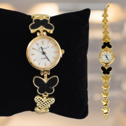 Reloj dorado de moda con cristales. Los relojes de pulso dorados han sido una declaración de estilo icónica en el mundo de la moda femenina. Este accesorio no solo cumple con la función práctica de dar la hora, sino que también añade un toque de elegancia y sofisticación a cualquier atuendo.