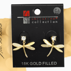 Aretes baño de oro en 18 k en forma de libélulas. Este elegante collar es el accesorio perfecto para cualquier ocasión, ya sea una salida casual o un evento formal. Diseñado para resaltar la belleza y el estilo personal, este collar ofrece un toque de sofisticación y glamour.