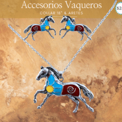 Collar & aretes vaqueros dijes de caballos🐎 Collares con alma vaquera y carácter fuerte. Luce un estilo auténtico con este collar vaquero decorado con piedra turquesa. Su diseño rústico y elegante es ideal para resaltar cualquier look boho o country. Un accesorio vibrante que refleja fuerza, libertad y belleza natural.