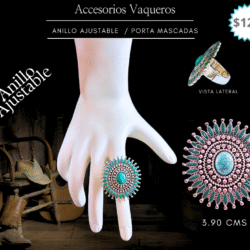 Anillo vaquero turquesa ajustable, ✨ Diseño artesanal, encanto salvaje