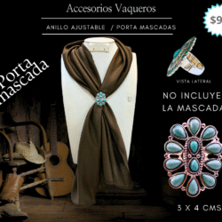 Porta mascadas 💎 Elegancia vaquera en cada detalle. (no incluye la mascada). Luce auténtica y con estilo con este porta mascadas vaquero ajustable en color turquesa. Ideal para complementar tus outfits western o boho, su diseño combina funcionalidad con un toque elegante y rústico. Fácil de ajustar y cómodo de llevar, es el accesorio perfecto para darle personalidad a tu mascada o pañuelo favorito.