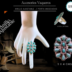 Anillo vaquero turquesa ajustable, ✨ Diseño artesanal, encanto salvaje