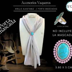 Porta mascadas 💚 Turquesa vibrante que realza tu mascada (no incluye la mascada). Luce auténtica y con estilo con este porta mascadas vaquero ajustable en color turquesa. Ideal para complementar tus outfits western o boho, su diseño combina funcionalidad con un toque elegante y rústico. Fácil de ajustar y cómodo de llevar, es el accesorio perfecto para darle personalidad a tu mascada o pañuelo favorito.