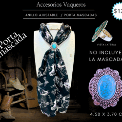 Porta mascadas 💚 Turquesa vibrante que realza tu mascada (no incluye la mascada). Luce auténtica y con estilo con este porta mascadas vaquero ajustable en color turquesa. Ideal para complementar tus outfits western o boho, su diseño combina funcionalidad con un toque elegante y rústico. Fácil de ajustar y cómodo de llevar, es el accesorio perfecto para darle personalidad a tu mascada o pañuelo favorito.