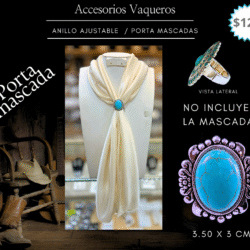 Porta mascadas 💫 Un detalle vaquero que marca la diferencia (no incluye la mascada). Luce auténtica y con estilo con este porta mascadas vaquero ajustable en color turquesa. Ideal para complementar tus outfits western o boho, su diseño combina funcionalidad con un toque elegante y rústico. Fácil de ajustar y cómodo de llevar, es el accesorio perfecto para darle personalidad a tu mascada o pañuelo favorito.