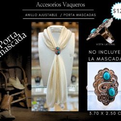 Porta mascadas 💫 Un detalle vaquero que marca la diferencia (no incluye la mascada). Luce auténtica y con estilo con este porta mascadas vaquero ajustable en color turquesa. Ideal para complementar tus outfits western o boho, su diseño combina funcionalidad con un toque elegante y rústico. Fácil de ajustar y cómodo de llevar, es el accesorio perfecto para darle personalidad a tu mascada o pañuelo favorito.