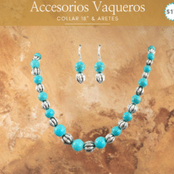 Collar con aretes con turquesas ✨ complementa tu look country . Luce un estilo auténtico con este collar vaquero decorado con piedra turquesa. Su diseño rústico y elegante es ideal para resaltar cualquier look boho o country. Un accesorio vibrante que refleja fuerza, libertad y belleza natural.