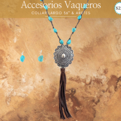Collar largo con aretes con turquesas 🌵 Autenticidad y estilo en un solo accesorio. Luce un estilo auténtico con este collar vaquero decorado con piedra turquesa. Su diseño rústico y elegante es ideal para resaltar cualquier look boho o country. Un accesorio vibrante que refleja fuerza, libertad y belleza natural.