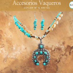 Collar & aretes vaqueros  🔗 Diseños únicos para mujeres de espíritu libre. Luce un estilo auténtico con este collar vaquero decorado con piedra turquesa. Su diseño rústico y elegante es ideal para resaltar cualquier look boho o country. Un accesorio vibrante que refleja fuerza, libertad y belleza natural.
