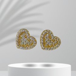 Aretes dorados de corazón con cristales de acero inoxidable