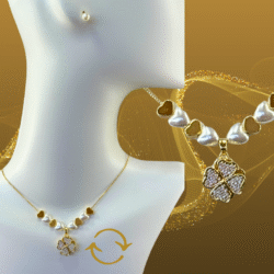 Collar mariposa con corazón giratorio con aretes (en acero inoxidable y perlas)