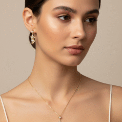 Collar y aretes dorados con osos acero inoxidable, Elegancia que dura