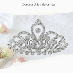 Corona chica de cristal color plateado. Dale un toque de elegancia y brillo a tu peinado con esta hermosa corona chica de cristal. Su diseño delicado resalta con destellos sutiles, perfecta para eventos especiales o para lucir como una verdadera princesa. 💎 Cristales brillantes ✨ Diseño ligero y cómodo 👰 Ideal para fiestas, XV años, bodas, sesiones de fotos o para adorno del pastel 🎁 Perfecta para regalar