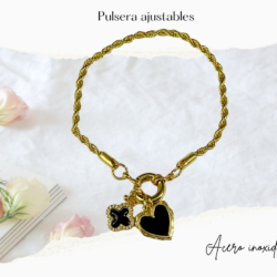 Pulsera de acero inoxidable dijes de flor y corazon Luce pulseras de moda en acero inoxidable, resistentes al uso diario y con diseños que elevan cualquier outfit. Ideales para regalar o para uso diario. Diseños actuales en acero inoxidable para lucir increíble. Moda que resiste tu ritmo. Pulseras minimalistas, modernas y atemporales. Menos cuidado, más estilo. #cristalmania
