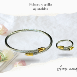 Pulsera y anillo de acero inoxidable ajustables plateado con dorado forma clavo Luce pulseras de moda en acero inoxidable, resistentes al uso diario y con diseños que elevan cualquier outfit. Ideales para regalar o para uso diario. Diseños actuales en acero inoxidable para lucir increíble. Moda que resiste tu ritmo. Pulseras minimalistas, modernas y atemporales. Menos cuidado, más estilo. #cristalmania
