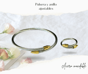 Pulsera y anillo de acero inoxidable ajustables plateado con dorado forma clavo Luce pulseras de moda en acero inoxidable, resistentes al uso diario y con diseños que elevan cualquier outfit. Ideales para regalar o para uso diario. Diseños actuales en acero inoxidable para lucir increíble. Moda que resiste tu ritmo. Pulseras minimalistas, modernas y atemporales. Menos cuidado, más estilo. #cristalmania
