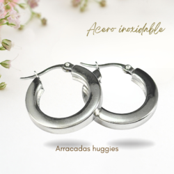 Arracadas plateadas de acero inoxidable, Huggies el toque ideal