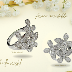 Anillo de acero inoxidable ajustable de cristal. Anillos de cristal de moda, perfectos para regalar o consentirte. Diseños actuales que aportan brillo y elegancia a tu estilo diario.
