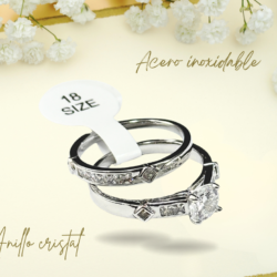 Anillos de acero inoxidable ajustable de cristal  (2 anillos) Anillos de cristal de moda, perfectos para regalar o consentirte. Diseños actuales que aportan brillo y elegancia a tu estilo diario.