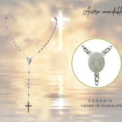 Rosario plateado en acero inoxidable con la Virgen de Guadalupe. 🙏 Hermosos accesorios religiosos, perfectos para regalar o llevar siempre contigo como símbolo de fe, amor y protección.