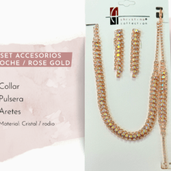 Collar, aretes y pulsera rose gold de cristal para fiestas de noche ✨💎 Ilumina tu look con este sofisticado set de collar y aretes de cristal, diseñado para destacar en fiestas de gala y eventos elegantes. Sus destellos refinados aportan glamour y elegancia a cada movimiento. 💠 Cristales brillantes de alta calidad ✨ Diseño elegante y atemporal 👗 Ideal para fiestas de gala, bodas y eventos formales 🎁 Perfecto para regalar o lucir en ocasiones especiales  💎✨ Haz que tu presencia brille con elegancia y distinción ✨