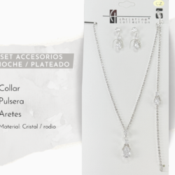 Collar, aretes y pulsera plateados de cristal cubic zirconia