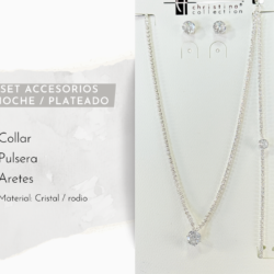 Collar, aretes y pulsera plateados de cristal cubic zirconia ✨💎 Ilumina tu look con este sofisticado set de collar y aretes de cristal, diseñado para destacar en fiestas de gala y eventos elegantes. Sus destellos refinados aportan glamour y elegancia a cada movimiento. 💠 Cristales brillantes de alta calidad ✨ Diseño elegante y atemporal 👗 Ideal para fiestas de gala, bodas y eventos formales 🎁 Perfecto para regalar o lucir en ocasiones especiales  💎✨ Haz que tu presencia brille con elegancia y distinción ✨