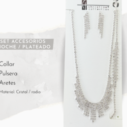 Collar, aretes y pulsera plateados de cristal para vestidos de noche