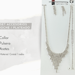 Collar, aretes y pulsera plateados de cristal tornasol para vestidos de noche ✨💎 Ilumina tu look con este sofisticado set de collar y aretes de cristal, diseñado para destacar en fiestas de gala y eventos elegantes. Sus destellos refinados aportan glamour y elegancia a cada movimiento. 💠 Cristales brillantes de alta calidad ✨ Diseño elegante y atemporal 👗 Ideal para fiestas de gala, bodas y eventos formales 🎁 Perfecto para regalar o lucir en ocasiones especiales  💎✨ Haz que tu presencia brille con elegancia y distinción ✨