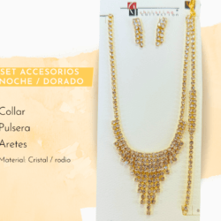 Collar, aretes y pulsera dorados de cristal para vestidos de noche✨💎 Ilumina tu look con este sofisticado set de collar y aretes de cristal, diseñado para destacar en fiestas de gala y eventos elegantes. Sus destellos refinados aportan glamour y elegancia a cada movimiento. 💠 Cristales brillantes de alta calidad ✨ Diseño elegante y atemporal 👗 Ideal para fiestas de gala, bodas y eventos formales 🎁 Perfecto para regalar o lucir en ocasiones especiales  💎✨ Haz que tu presencia brille con elegancia y distinción ✨
