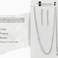 Collar, aretes y pulsera plateados de cristal tornasol para vestidos de noche ✨💎 Ilumina tu look con este sofisticado set de collar y aretes de cristal, diseñado para destacar en fiestas de gala y eventos elegantes. Sus destellos refinados aportan glamour y elegancia a cada movimiento. 💠 Cristales brillantes de alta calidad ✨ Diseño elegante y atemporal 👗 Ideal para fiestas de gala, bodas y eventos formales 🎁 Perfecto para regalar o lucir en ocasiones especiales  💎✨ Haz que tu presencia brille con elegancia y distinción ✨