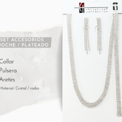 Collar, aretes y pulsera plateados de cristal tornasol para vestidos de noche ✨💎 Ilumina tu look con este sofisticado set de collar y aretes de cristal, diseñado para destacar en fiestas de gala y eventos elegantes. Sus destellos refinados aportan glamour y elegancia a cada movimiento. 💠 Cristales brillantes de alta calidad ✨ Diseño elegante y atemporal 👗 Ideal para fiestas de gala, bodas y eventos formales 🎁 Perfecto para regalar o lucir en ocasiones especiales  💎✨ Haz que tu presencia brille con elegancia y distinción ✨