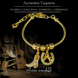 Pulsera ajustable vaquera con dijes de botas y sombrero 🤠 Fuerza, estilo y espíritu vaquero en una sola pulsera. Acero inoxidable con alma western. El toque vaquero que tu outfit necesita. Hechas para durar, diseñadas para destacar.