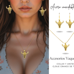 Collar y aretes dijes craneo de toro acero inoxidable accesorios vaqueros Realza tu look con nuestro set de collar y aretes vaqueros. Diseñados para quienes aman el estilo western, elaborados en acero inoxidable para acompañarte todos los días. Ideales para regalar o consentirte. #EstiloVaquero #AccesoriosWestern #ModaVaquera #CollarYAretes #AccesoriosDeAcero #LookWestern #VaqueraConEstilo #HechoParaDestacar #cristalmania