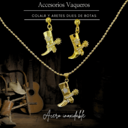 Collar y aretes acero inoxidable dijes de botas accesorios vaqueros Realza tu look con nuestro set de collar y aretes vaqueros. Diseñados para quienes aman el estilo western, elaborados en acero inoxidable para acompañarte todos los días. Ideales para regalar o consentirte. #EstiloVaquero #AccesoriosWestern #ModaVaquera #CollarYAretes #AccesoriosDeAcero #LookWestern #VaqueraConEstilo #HechoParaDestacar #cristalmania
