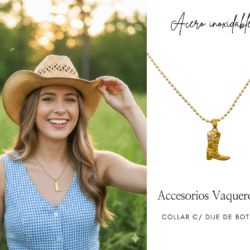 Collar con dije de bota dorada en acero inoxidable accesorios vaqueros Realza tu look con nuestro set de collar y aretes vaqueros. Diseñados para quienes aman el estilo western, elaborados en acero inoxidable para acompañarte todos los días. Ideales para regalar o consentirte. #EstiloVaquero #AccesoriosWestern #ModaVaquera #CollarYAretes #AccesoriosDeAcero #LookWestern #VaqueraConEstilo #HechoParaDestacar #cristalmania